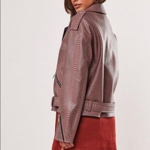 Missguided Faux Leather Snakeprint Boyfriend Leather Jacket